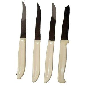 3 Vintage Quikut Quikkle Stainless Steak Knives/1 Quikut Razor Edge Serrated Tip